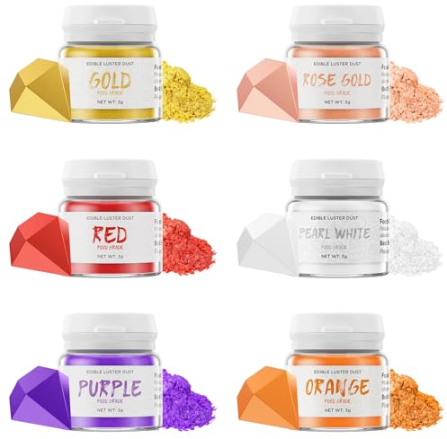Wwtop Essbarer Glitzer 6 Farben - Glitzerpulver für Getränke, Gold Roségold Perle Weiß Orange Lila Rot Lebensmittel Glitzer, Glitzerpuder für Schokolade, Kuchen, Fondant, Cocktails, Drinks