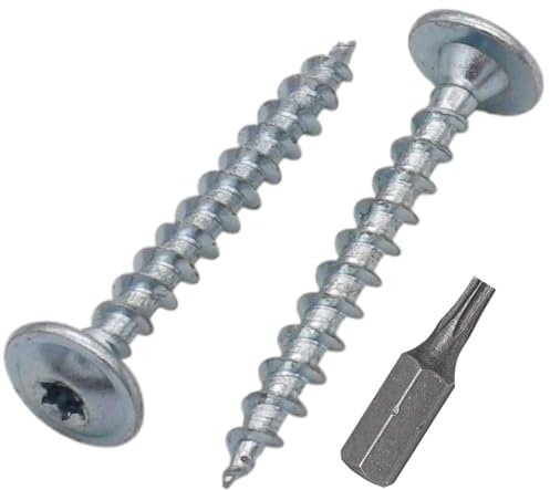SKIR'CO (100 Stück) verzinkter Stahl 3,5 x 30 mm Holzschrauben, Metallschrauben, Wafer Kopf, Torx Kopf, selbstschneidend
