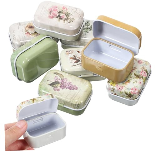 MOBUTOFU Set da 8 Scatoline in Latta Stili multipli Vintage con Coperchio Decorate con Motivi Floreali, Confezioni Piccole e Eleganti per Gioielli e Piccoli Oggetti da Collezione