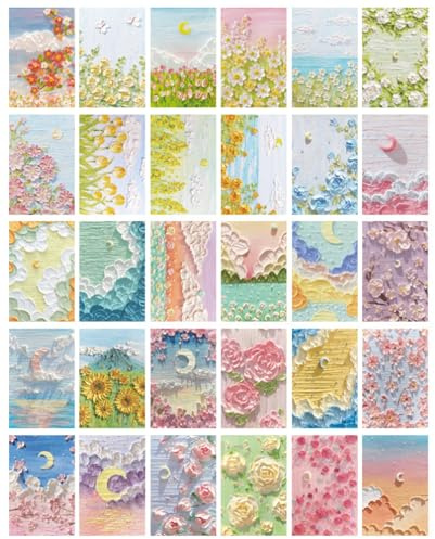 ZPPLD Postkarten Set 30pcs,Postkarten Vintage,Postkarten Blumen | ölgemälde Postkarte,Postkarten Kinder,grußkarten, Thema Liebe Freundschaft,Romantische Karten