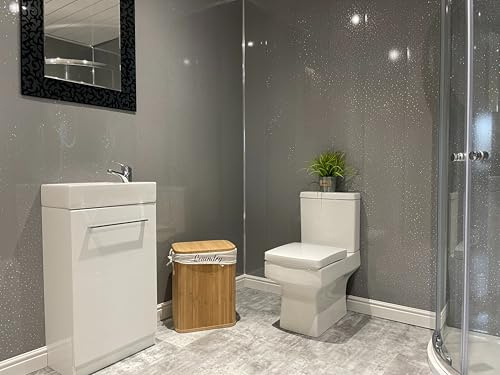 DBS Grey Sparkle 8mm PVC Bathroom Cladding Ceiling Panels Shower Wet Wall Kitchen (4 Panels)