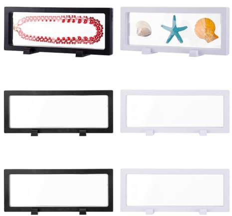 PH PandaHall 6Pcs Vitrine Flottante Boîte D'Affichage à Cadre Flottant 3D Boîte de Rangement pour Bijoux 23.2x9.15x2cm pour Montre Bracelet Coquillage Blanc/Noir
