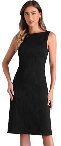 Allegra K Sleeveless Sheath Dress for Women's Boat Neck Textured Elegant Office Dress Black M