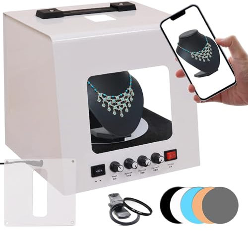 moupeaktain Caja De Luz Portátil Regulable para Fotografía, Kit De Carpa De Fotografía Eléctrica con LED, Caja De Estudio Fotográfico Giratoria De 360°, Compatible con Colgado De Joyas,Tb20