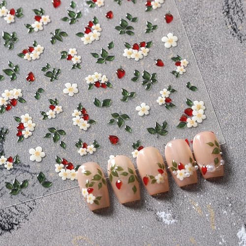 JMEOWIO 3D Nagelsticker Blume NerdbeereNail Art Sticker Selbstklebend Nagelaufkleber 5D Stereoskopisch Dekoration Nageldesign Zubehör 1 Blatt
