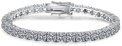 MYXJX Diamant-Armband 3–4 mm Moissanit-Tennisarmbänder for Herren, D-Farbe, VVS1-Diamant-Armband, 925er-Sterlingsilber, Moissanit-Hochzeitsarmband mit Zertifikat(3MM 17CM_3MM 17CM)