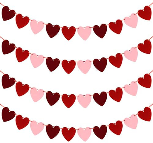 4 PCS Guirlande Papier Coeur Rose Deco, Deco Saint Valentin Coeur Bannière, Guirlandes Décoration pour Anniversaire, pour Romantique Deco Anniversaires Propositions Mariage Décoration (10 x 11 cm)