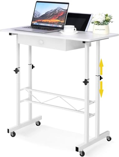 GTPLAYER Höhenverstellbarer Schreibtisch, Computertisch Laptoptisch mit Schubladen,Tisch höhenverstellbar 80 * 50*(73-115) cm, Standing Desk mit Rollen