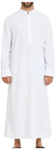 Kaftan Abbigliamento arabo da uomo Islam Abito da Preghiera musulmana Abito retrò Tunica Marocchino Afghana Stampa Musulmana Uomo Bianco XL, Bianco, XL