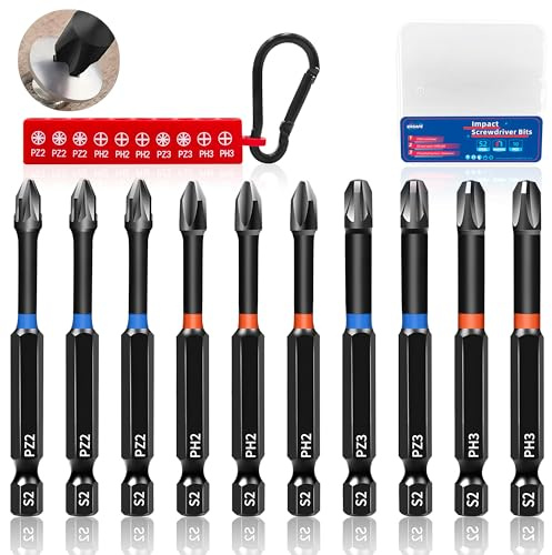 KASAFE 75mm PZ2/PH2/PZ3/PH3 Impact Magnetic Screwdriver Bit Set S2 Steel Phillips Pozidriv Dual Torque Buffer 1/4 Hex Shank for DIY Home Repairs Furniture Assembly Hand Power Tools
