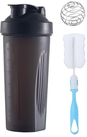 FGTOPBY Protein Shaker, coctelera para proteínas de 600 ml, deportiva con mezclador para fitness, batido portátil para entrenamiento, batidos de proteínas, sin BPA (negro)