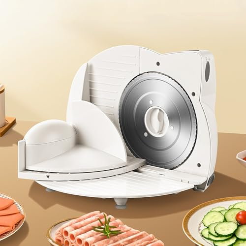 MAIMAILE Rebanadora eléctrica de fiambres de 150 W, rebanadora de Carne Plegable, 3 Niveles de Grosor Ajustables, con Cuchilla de Acero Inoxidable de 170 mm y empujador de Alimentos