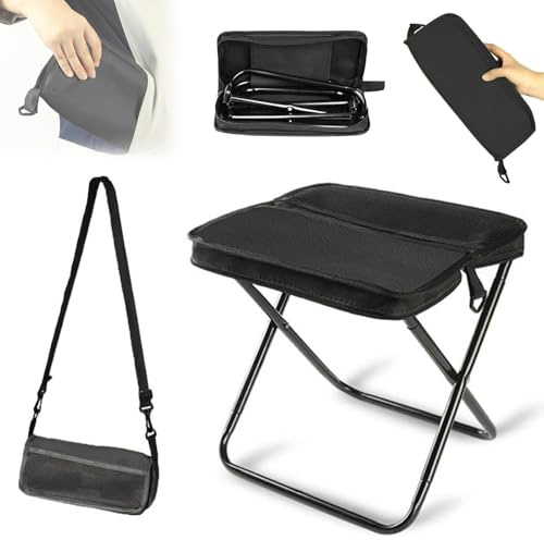 WEILONGB Tabouret à dos pliable, portable et léger, mini tabouret de camping pliable, siège de jardin avec sac de transport zippé pour la pêche, les voyages, les pique-niques (noir)