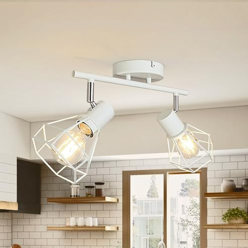 HiBay LED Deckenstrahler E27 2 Flammig Deckenlampe Schlafzimmer Modern Schwenkbar Weiß Wandleuchte für Küche Kinderzimmer, max. 60Watt Ohne Leuchtmittel