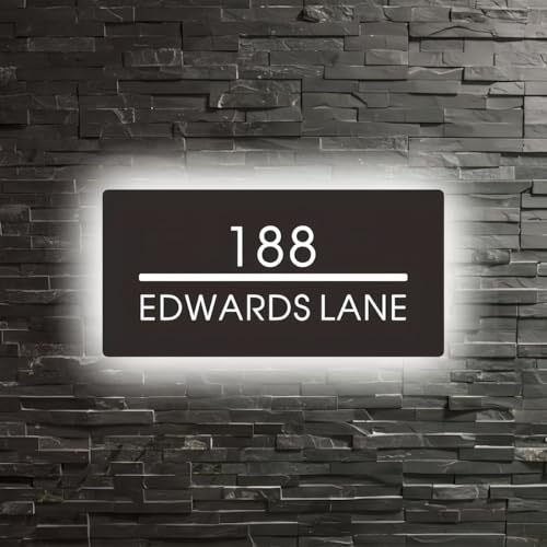 Números De Casa Con Retroiluminación LED Personalizados, Placa De Dirección Iluminada, Letrero De Puerta LED Personalizado, Diseño Exterior Moderno For Casa Y Tienda(10x20 cm)