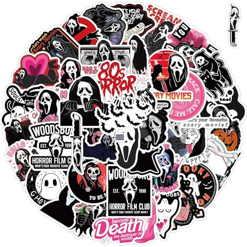 50 Cute Horror Ghost Stickers – Waterproof Vinyl Decals for Water Bottles, Laptops & Phones – Pink Goth Spooky Season Halloween Aesthetic, 6 cm Matte Creepy-Cute Quotes