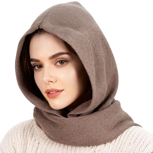 TAGVO Vintermössa halsdukar 2 i 1, vindtät vintermössa med halsvärmare mjuk huva scarf mössa, unisex pullover halsduk mössa, elastisk varm huvudscarf wraps balaklava hatt, Brun, one size