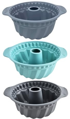FONDOTIN Set 3 Stampi per Torte in Silicone Fluted Rotondi Foro Centrale, Grande capacità e Distribuzione Uniforme del Calore, per Feste e Riunioni Familiari