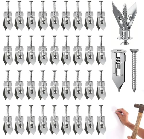 200 Pcs Self Drilling Anchor Screws, Heavy Duty Drywall Anchor Screw Set, Plasterboard Fixings Anchor Tapping Screw for Hanging Picture Clock Wall Light Cabinet (100 Anchors + 100 Screws)