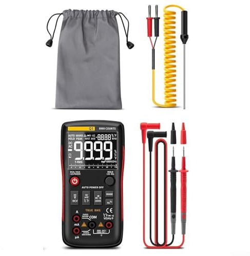 Multimètre numérique professionnel, avec True RMS, détection NCV, portée automatique, 9999 points, double protection fusible pour un usage professionnel et industriel (C)