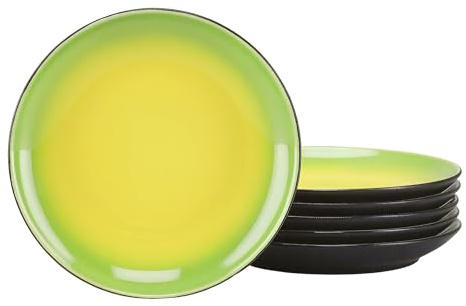 Creatable, 24924, Serie Hot Green, 6-teiliges Geschirrset für 6 Personen, Desserttellerset aus Steinzeug, spülmaschinen- und mikrowellengeeignet, Qualitätsproduktion