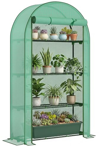 Outsunny Serre de Jardin Serre de Balcon avec étagères à 4 Niveaux, Cadre en Acier, bâche en PE pour légumes, Plantes, Fleurs, Toutes Saisons, 105 x 45 x 160 cm, Vert