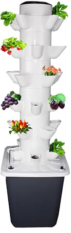 Taifuan Kit Coltivazione Idroponica, con Serbatoio da 20 Litri, Torre Idroponica Verticale a 6 Livelli e 30 Fori, Kit Coltivazione Idroponica, per Casa, Cucina e Ufficio