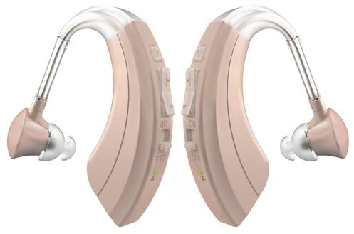 HIBRIQ Wiederaufladbare Soundgerät für Senioren mit Geräuschunterdrückung & einstellbarer Lautstärke, BTE-Komfortdesign (2, Beige)