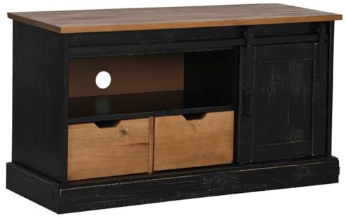 Yisssmeng Mobile basso per TV, colore nero, 110 x 40 x 60 cm, in legno massello con porta scorrevole, spazio di archiviazione e capacità di carico di 50 kg, design moderno per soggiorno, camera da