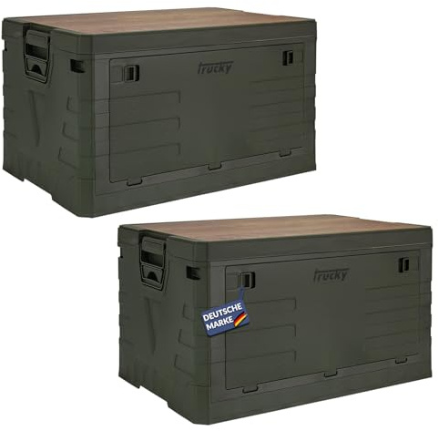 Trucky Storage Box mit Deckel Camping Klappbox Klappkiste Aufbewahrungsbox | 2er Set 75 L, 58 x 40 x 33 cm, Grün, faltbar, Aufbewahrung, Kiste
