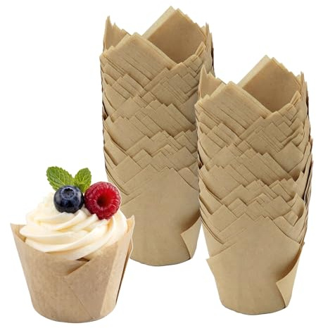 200 Stück Tulpen Cupcake Förmchen,Muffinförmchen Papier,Standardgröße 5 cm | Natürliches Ungebleichtes EU-Pergamentpapier, Für Party & Weihnachten & Hochzeit,Passend für Muffin Backform