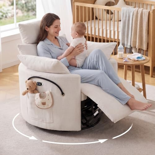 DEKKETO Power Nursing Rocking Recliner Chair with USB Port, Chenille White