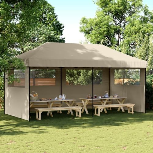 Tenda pieghevole pop-up con 3 parti laterali tortora, tessuto Oxford con rivestimento in PVC, struttura in acciaio verniciato a polvere, finestra trasparente, per eventi all'aperto come feste e