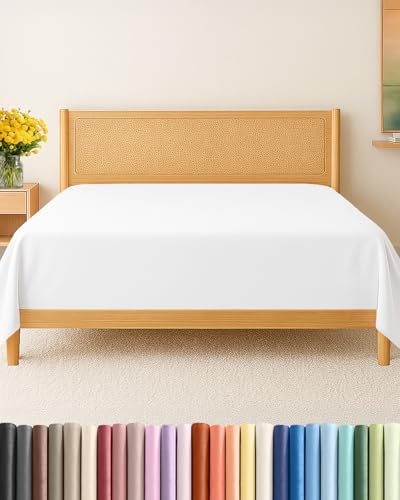 Queen Size Flat Sheet - Hotel Quality Top Flat Bed Sheet Only - Ultra-Soft, Comfy Breathable & Cooling - Fade & Wrinkle Free - Easy-Care, Stain & Shrink Resistant Bedding - Easy-Fit & Oeko-Tex - White