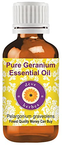 Deve Herbes Pure Huile essentielle de géranium (Pelargonium graveolens) distillé à la vapeur 10ml (0.33 oz)