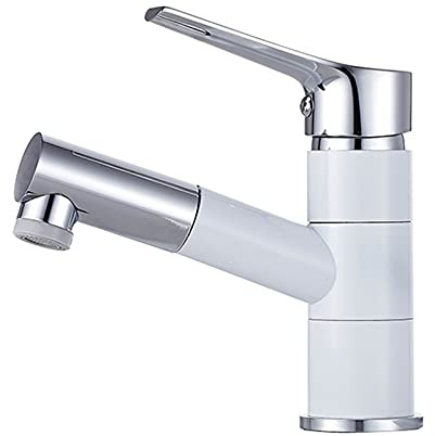 waschtischarmatur warmen und kalten, wasserhahn ausziehbar, wasserhahn bad, herausziehbarer brause, ausziehbar, waschtischarmatur, Sprayer-weiss+chrome_