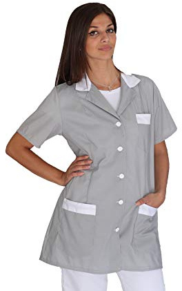 tessile astorino Ricamo Gratuito - Camice da Lavoro Donna - Divisa per Maestra, Imprese di Pulizia, Parrucchiera, Estetista, Scuola Infanzia - Casacca Personalizzata (Grigio e Bianco, M)