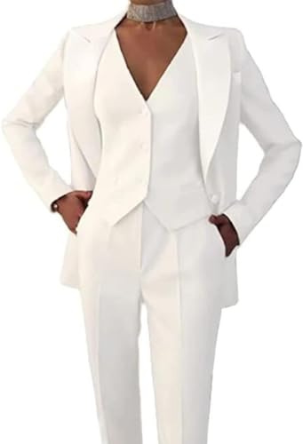 Traje de 3 piezas para mujer de oficina Lady Suit Blazer Vest Pantalones Business Suit Casual Pantalones Suit, Color blanco., XL