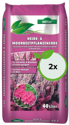 Allflor Heide- und Moorbeetpflanzen-Erde 2 x 40L im Beutel I Für alle Heide- & Moorbeetpflanzen geeignet I Optimal niedriger pH-Wert I Pflanzenerde torfreduziert inklusive Start-Dünger