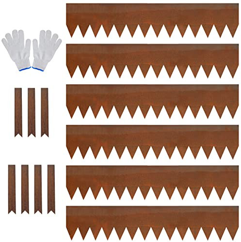 JonesHouseDeco Bordo per bordatura del prato, altezza 20 cm, confezione da 6 pezzi pre-arrugginito Cor-Ten in acciaio – Non scavare martello, 6 m di lunghezza totale, con 7 clip e guanti K649B02