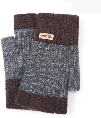Guanti Uomini Lana di Lana A Mezzo Dito Guanto A Maglia Calda Inverno più Velluto Elastico Elastico Touch Screen Senza Dito Guida da Esterno-Dark Gray,One Size