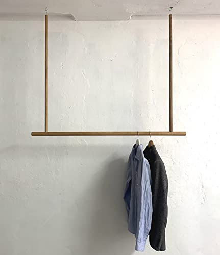 TIDYBOY Kleiderstange Deckenmontage aus Holz, Garderobenstange Deckenmontage, Garderobe Holz, Kleiderstange Decke & Hängend, Hängegarderobe aus Eiche Geölt 120 cm, Handgemacht in Berlin