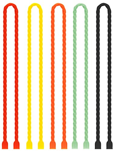 Gesipor 5 PCS 24-Inch Silicone Cable Ties - Reusable Rubber Twist Ties Bendable Cable Ties for Bundling and Holding, All Purpose Cord Tie for Indoor and Outdoor (5 Colors)