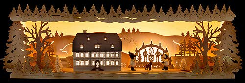 Tietze Schwibbogenerhöhung Seiffener Schule mit Schwibbogen - 57x17 cm