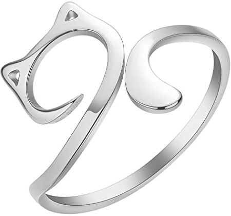 LUTAKU Anillos ajustables con orejas de gato para mujeres y niñas, hilo de acero inoxidable, ayuda de nudillos, guía de hilo, regalo de joyería, Metal