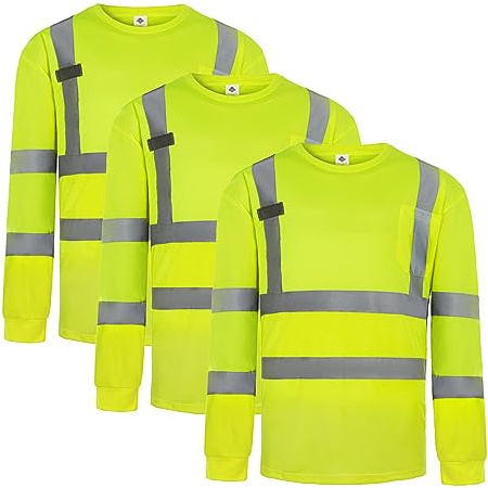 Dazonity Hi Vis T Shirt 3pcs, High Visibility Shirts for Men Women Work Safety Shirts with Reflective Strips and Pocket (as1, alpha, l, x_l, regular, regular, Yellow Long Sleeve 3pcs)