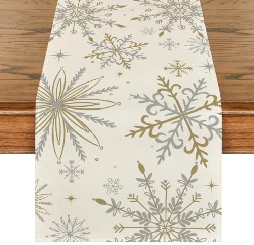 Artoid Mode Gold Schneeflocken Weihnachten Tischläufer, Saisonnal Winter Küche Tisch Dekoration Drinnen Urlaub Party Dekor 40x180 cm