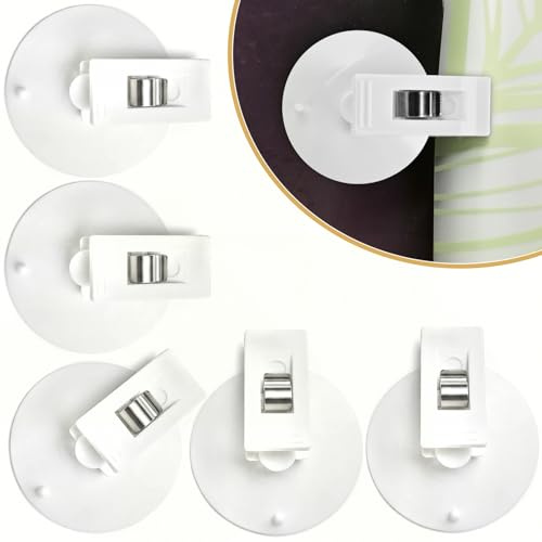 6 Packs Shower Curtain Clips with Suction Cup to Keep Liner Closed to Wall and Prevent Water Splashing Out, Self Adhesive Windproof Splash Holder, Easy to Use, Just Press Clip onto Wall
