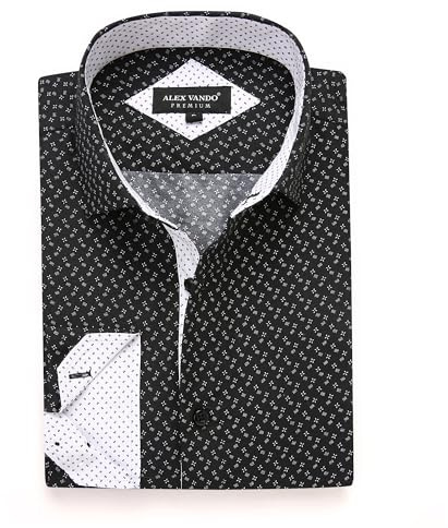 Alex Vando Mens Printed Dress Shirts Long Sleeve Regular Fit Button Down Shirt,Black,L