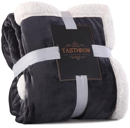 TASTHROW Coperta 130×180cm, Plaid Coperta Sherpa, 540GSM Pile di Flanella e Sherpa Morbida come Copri Divano, Copriletto o Coperta da Soggiorno(Grigio)
